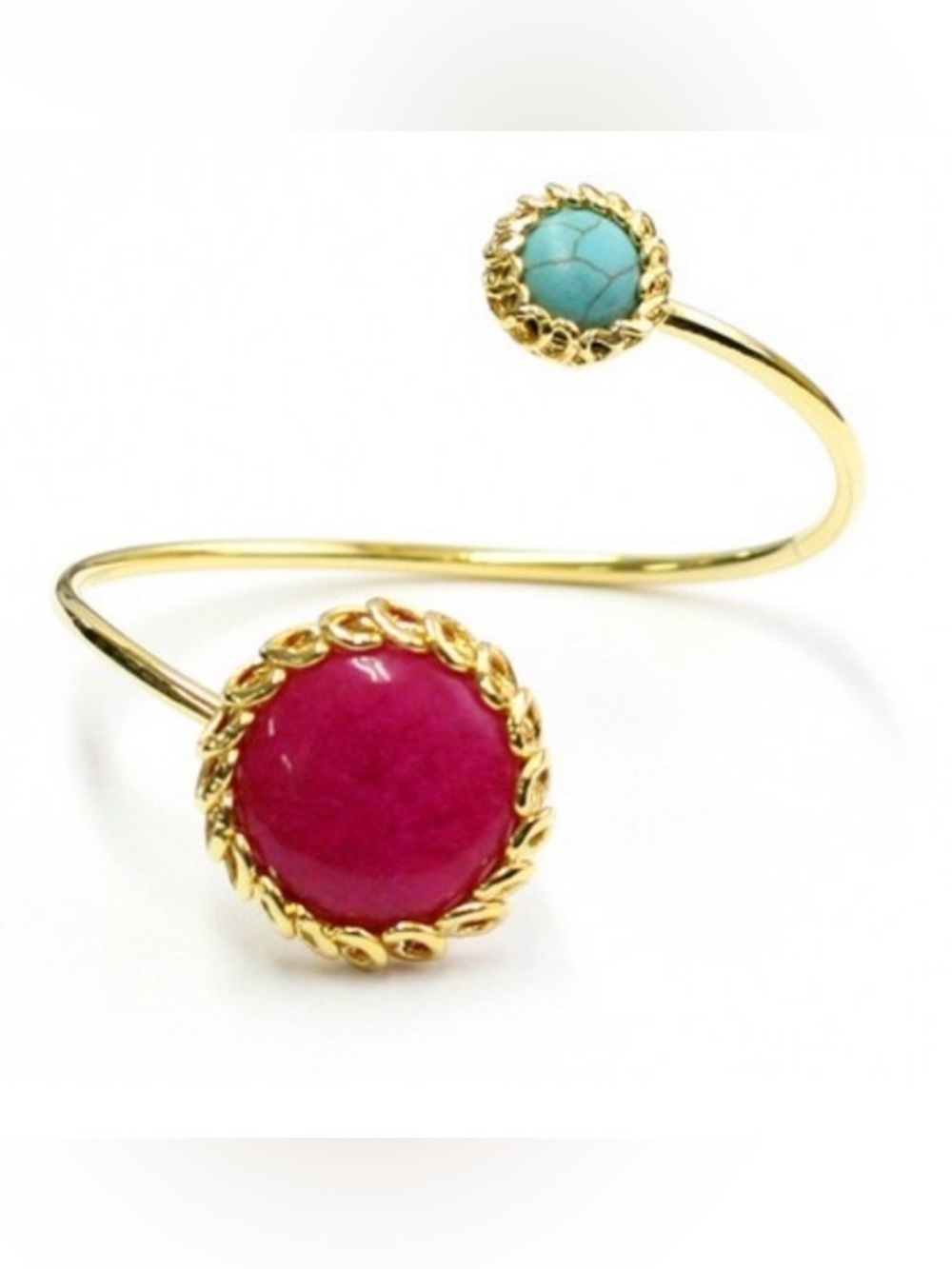 Gold Plated Gemstone Cuff Pink Turquoise Open Bracelet Boho Statement NWT